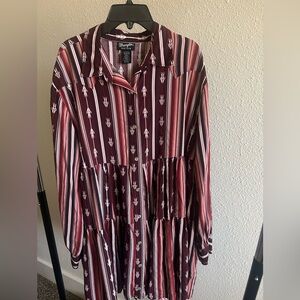 Wrangler Burgundy and White Striped Long Sleeve Dress